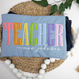 Personalized Teacher Shirt with Embroidered Name  Rainbow Teacher Gift for Women  Custom Teacher T-Shirt  Back to School Shirt