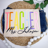 Personalized Teacher Shirt with Embroidered Name  Rainbow Teacher Gift for Women  Custom Teacher T-Shirt  Back to School Shirt