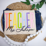 Personalized Teacher Shirt with Embroidered Name  Rainbow Teacher Gift for Women  Custom Teacher T-Shirt  Back to School Shirt