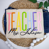 Personalized Teacher Shirt with Embroidered Name  Rainbow Teacher Gift for Women  Custom Teacher T-Shirt  Back to School Shirt