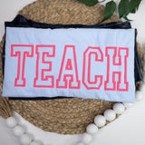 TEACH Shirt for Teachers  Embroidered Teacher Shirt  Back to School Teacher Gift  Varsity Letter Teacher Tee