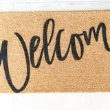 Welcome Doormat  Outdoor Coir Door Mat  Hand-Painted Entry Rug  Modern Script Front Porch Mat  Housewarming Gift Idea