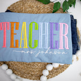 Personalized Teacher Shirt with Embroidered Name  Rainbow Teacher Gift for Women  Custom Teacher T-Shirt  Back to School Shirt