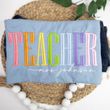 Personalized Teacher Shirt with Embroidered Name  Rainbow Teacher Gift for Women  Custom Teacher T-Shirt  Back to School Shirt