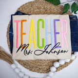 Personalized Teacher Shirt with Embroidered Name  Rainbow Teacher Gift for Women  Custom Teacher T-Shirt  Back to School Shirt