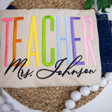 Personalized Teacher Shirt with Embroidered Name  Rainbow Teacher Gift for Women  Custom Teacher T-Shirt  Back to School Shirt