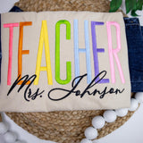 Personalized Teacher Shirt with Embroidered Name  Rainbow Teacher Gift for Women  Custom Teacher T-Shirt  Back to School Shirt